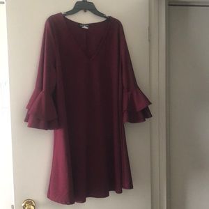 Maroon French atmosphere dress with bell sleeves